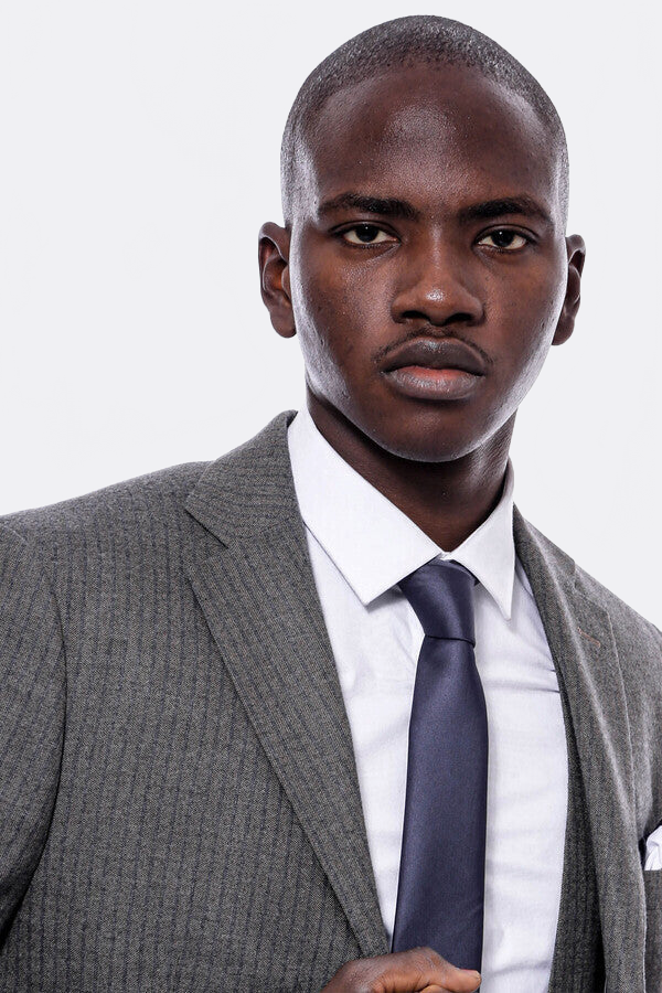 WSS Striped Dark Beige Double Breasted Suit  - Lenexa