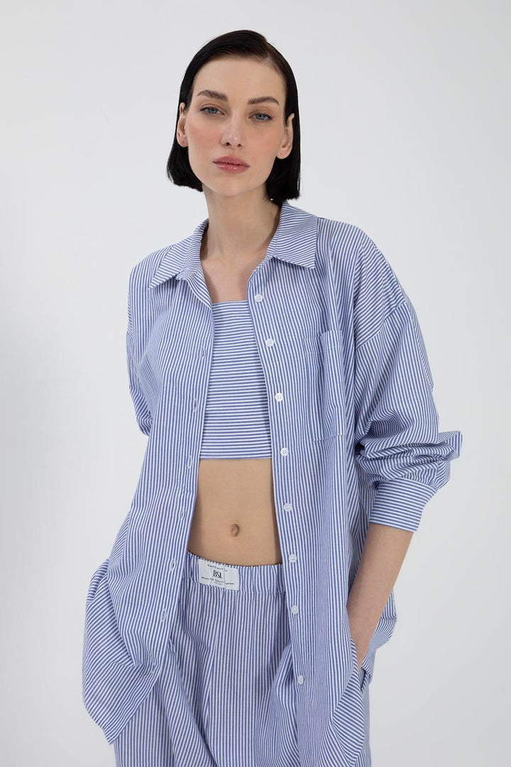 BSL Women Oversize Striped Poplin Shirt - Culver City