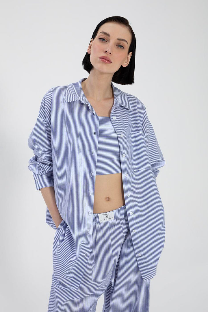 BSL Women Oversize Striped Poplin Shirt - Culver City