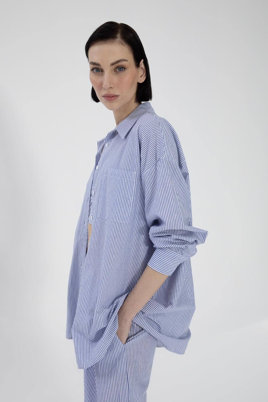 BSL Women Oversize Striped Poplin Shirt - Culver City