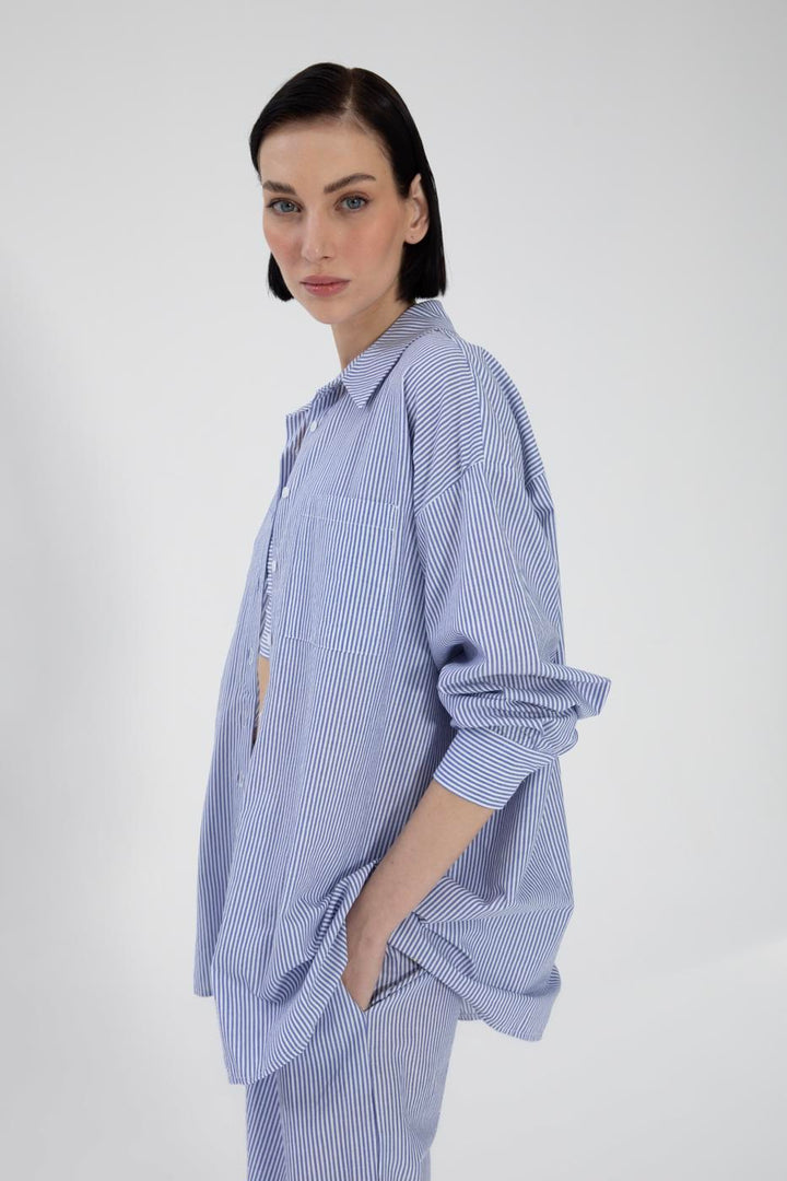 BSL Women Oversize Striped Poplin Shirt - Culver City