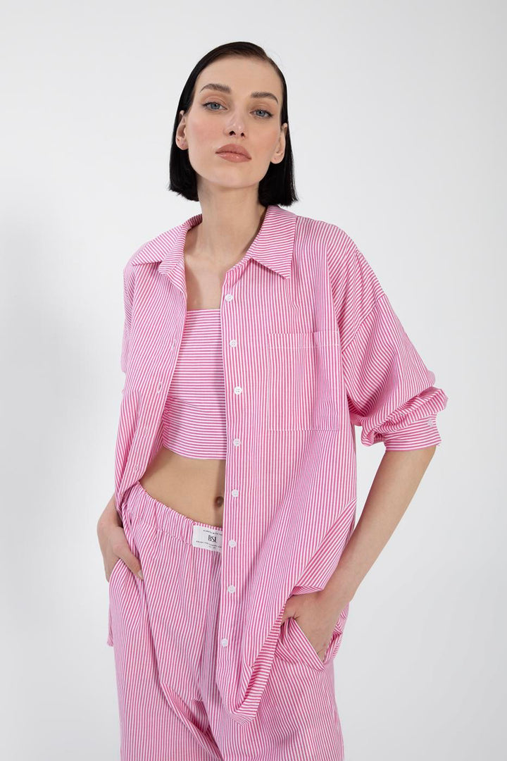 BSL Women Oversize Striped Poplin Shirt - San Buenaventura