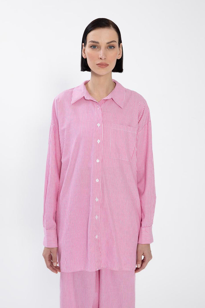 BSL Women Oversize Striped Poplin Shirt - San Buenaventura