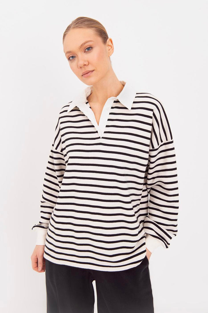 BSL Women Oversize Striped Sweatshirt - Uster