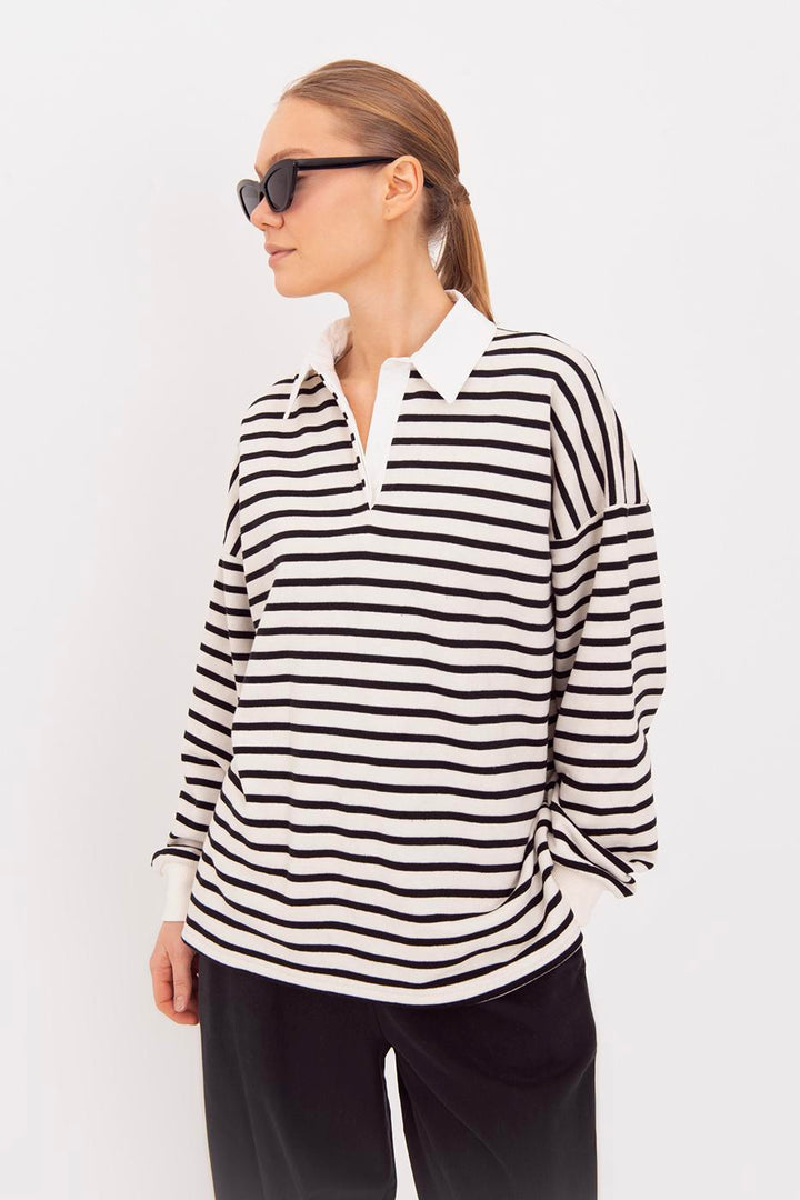 BSL Women Oversize Striped Sweatshirt - Uster