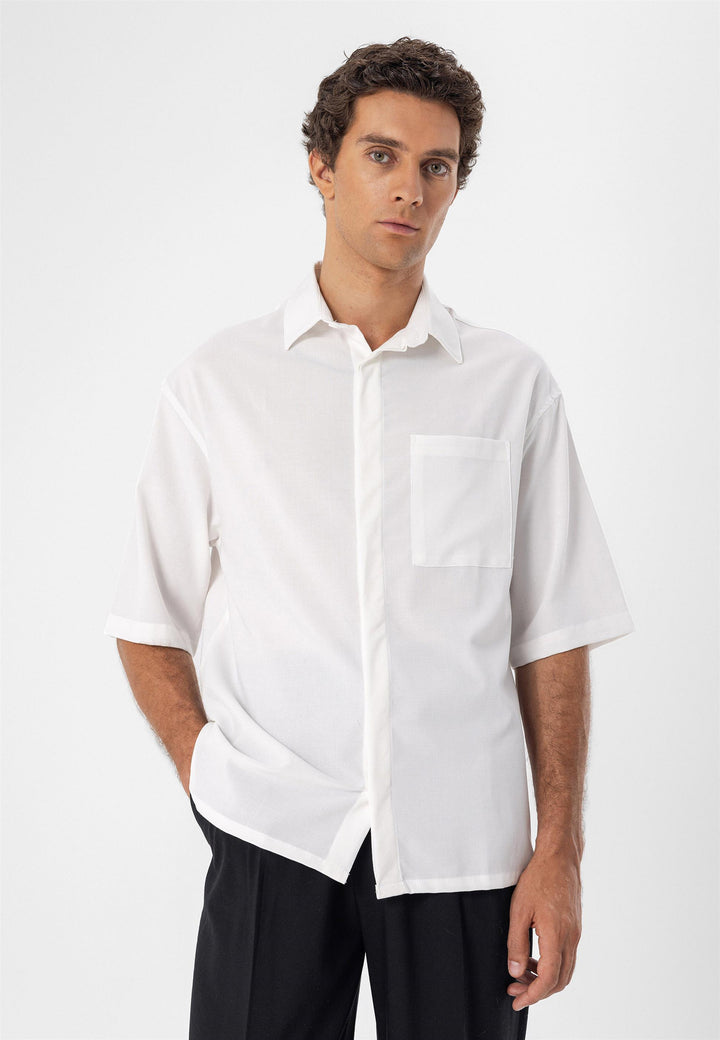ANT Oversize Hidden Button Short Sleeve Men's Shirt - Pacifica