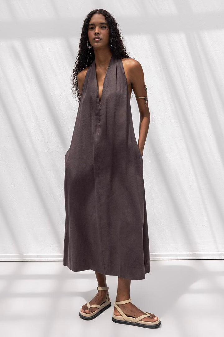BSL Women Oversize Linen Blend Midi Dress - Graham