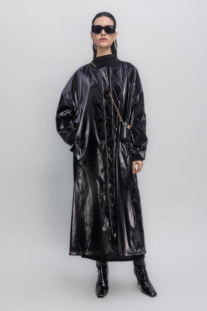 BSL Women Oversized Patent Leather Trenchcoat - Brixton