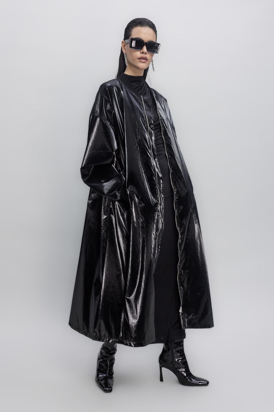 BSL Women Oversized Patent Leather Trenchcoat - Brixton