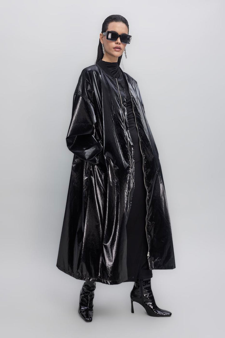 BSL Women Oversized Patent Leather Trenchcoat - Brixton