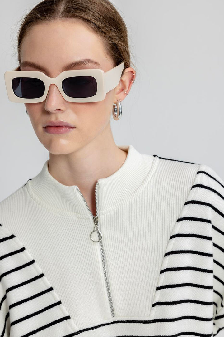 BSL Women Oversize Half Zipper Striped Knitwear Sweater - Vénissieux