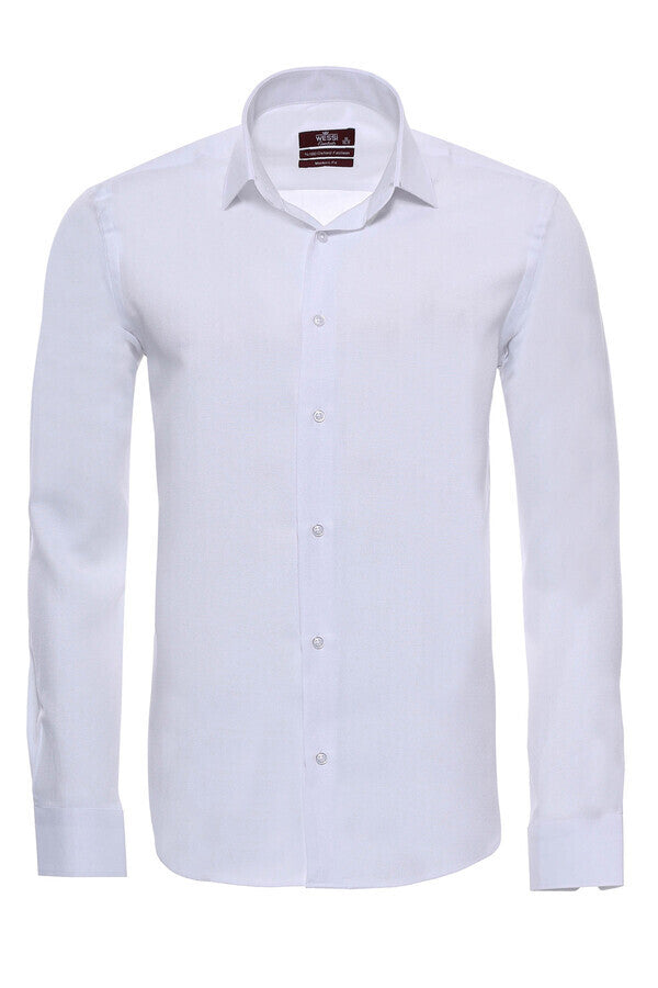 WSS Oxford Patterned Long Sleeves Slim Fit White Men Shirt  - Hatfield