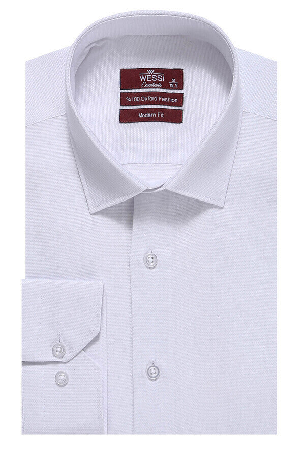 WSS Oxford Patterned Long Sleeves Slim Fit White Men Shirt  - Hatfield