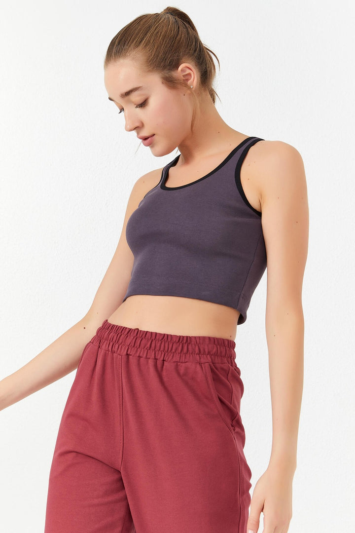 TMY Open Purple Basic Sleeveless Slim Fit U Neck Women's Crop Top Tank Top - 97162 - Kerch