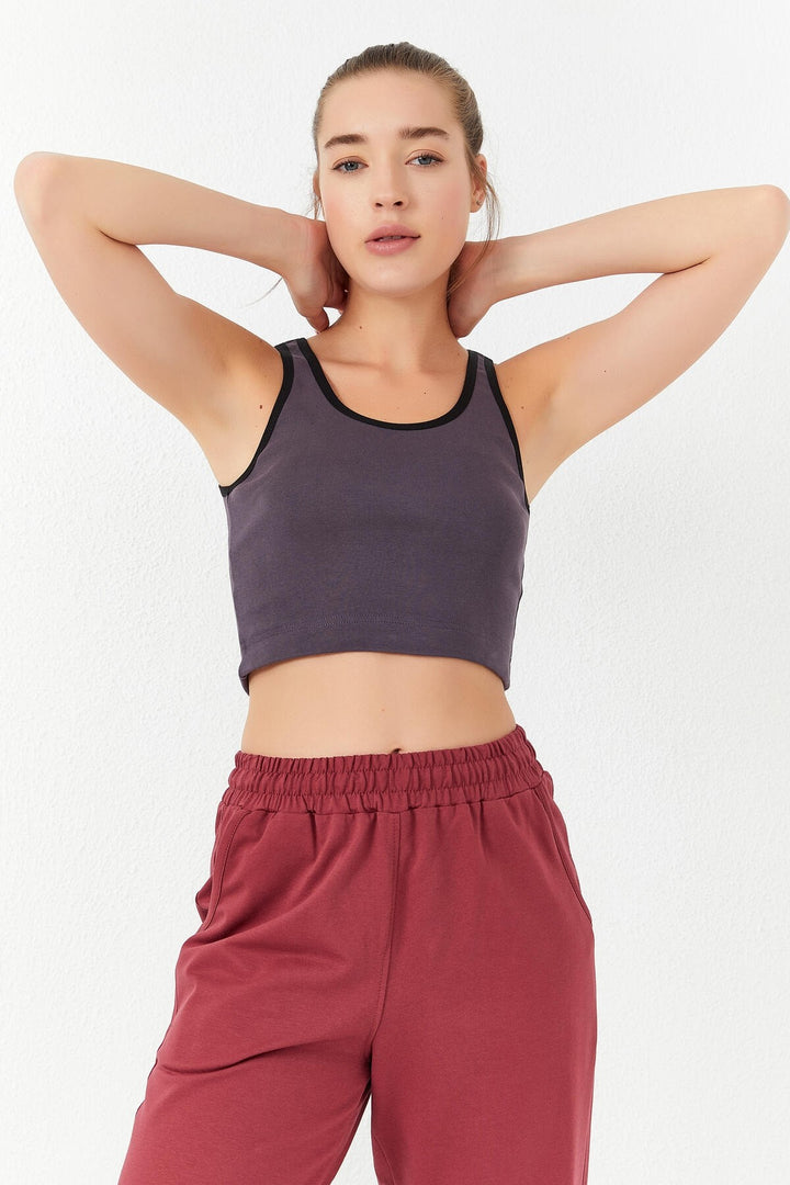 TMY Open Purple Basic Sleeveless Slim Fit U Neck Women's Crop Top Tank Top - 97162 - Kerch