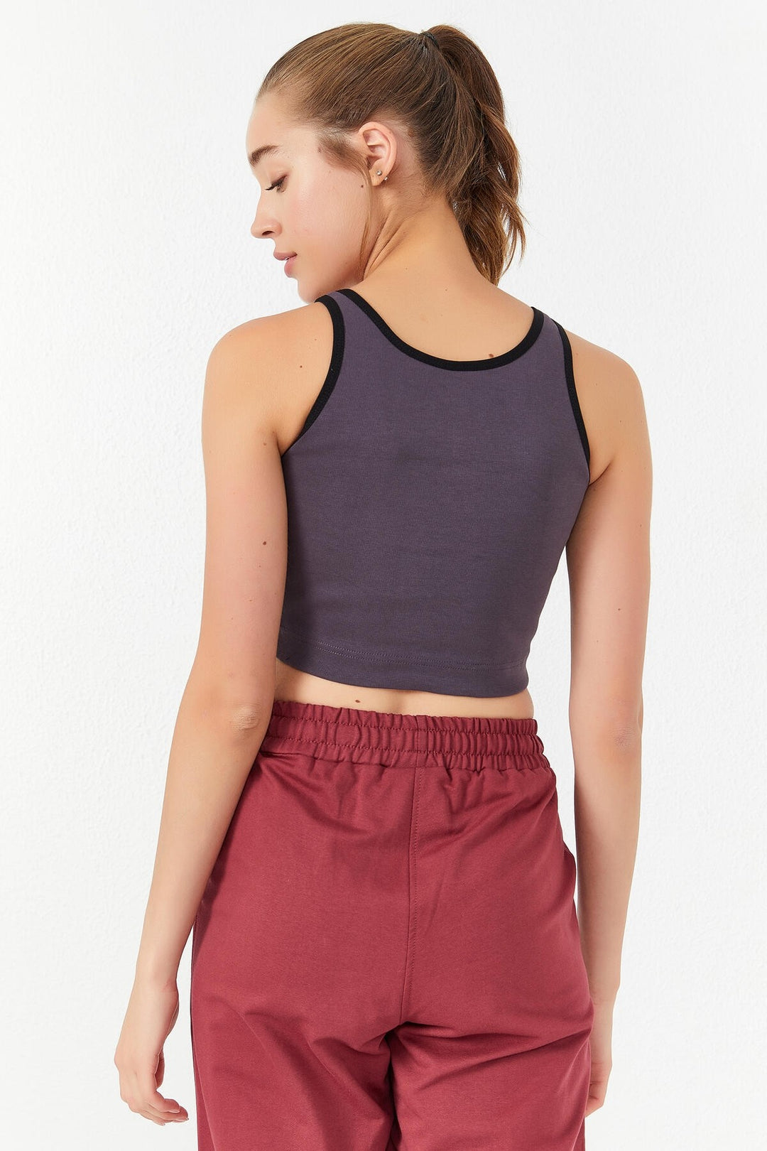 TMY Open Purple Basic Sleeveless Slim Fit U Neck Women's Crop Top Tank Top - 97162 - Kerch