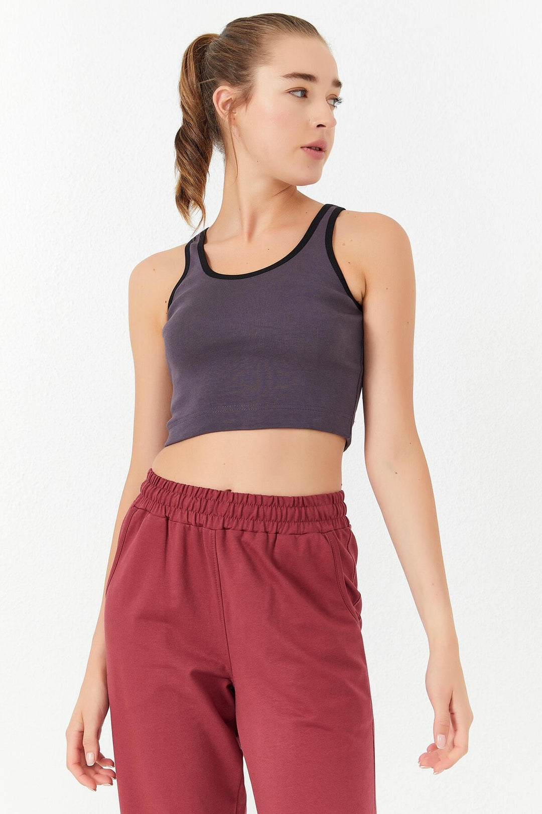TMY Open Purple Basic Sleeveless Slim Fit U Neck Women's Crop Top Tank Top - 97162 - Kerch