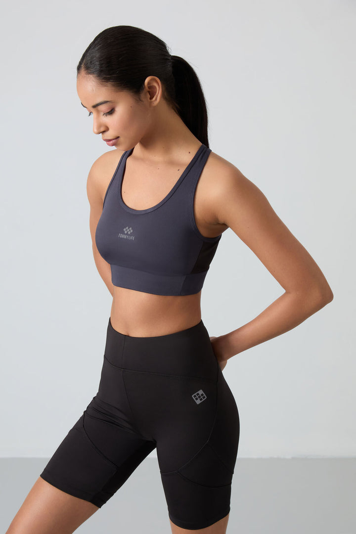 TMY Anthracite Cross Back Detail Slim Fit U Neck Padded Women's Sports Bustier - 97121 - Sloviansk