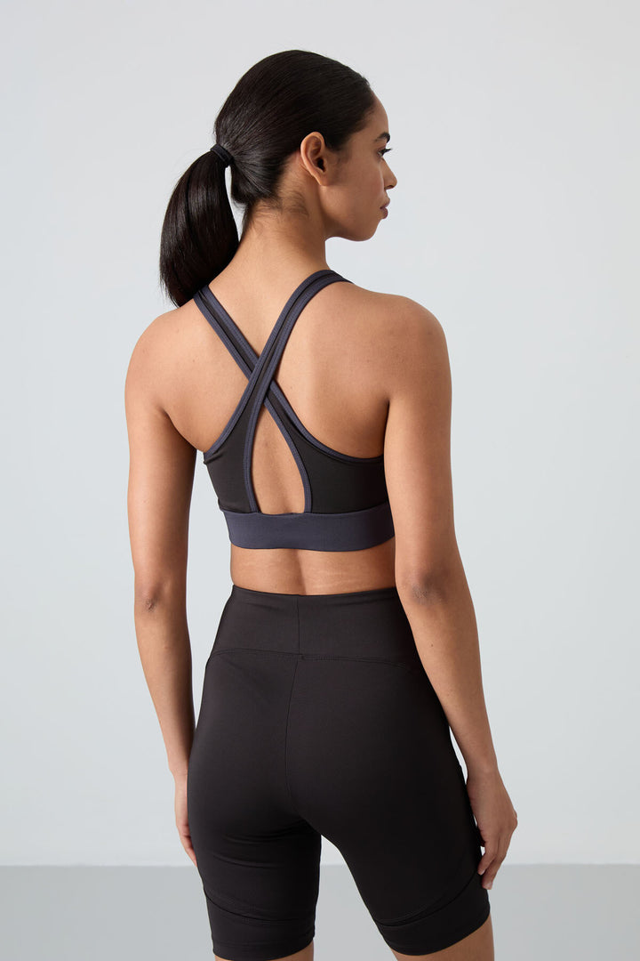 TMY Anthracite Cross Back Detail Slim Fit U Neck Padded Women's Sports Bustier - 97121 - Sloviansk