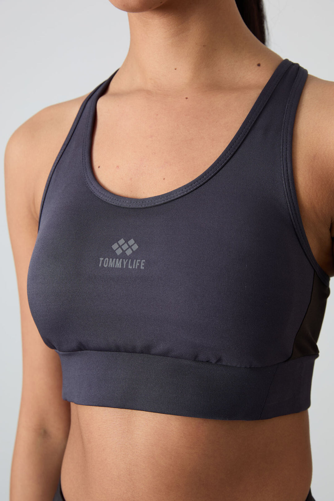 TMY Anthracite Cross Back Detail Slim Fit U Neck Padded Women's Sports Bustier - 97121 - Sloviansk