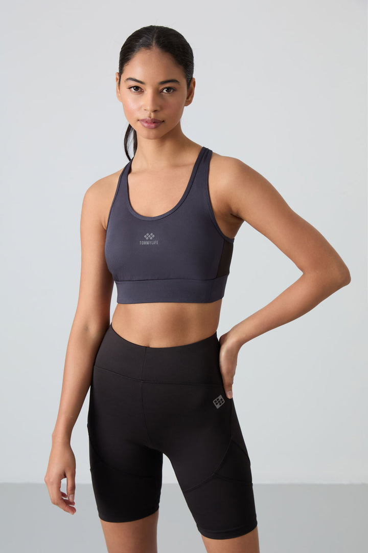 TMY Anthracite Cross Back Detail Slim Fit U Neck Padded Women's Sports Bustier - 97121 - Sloviansk