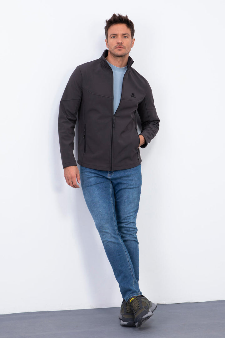 TMY Anthracite Zippered Stand-up Collar Water and Wind Resistant Softshell Men's Jacket - 88050 - Waukegan