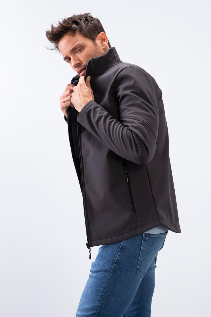 TMY Anthracite Zippered Stand-up Collar Water and Wind Resistant Softshell Men's Jacket - 88050 - Waukegan