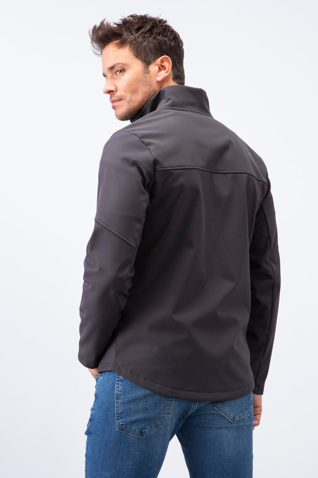 TMY Anthracite Zippered Stand-up Collar Water and Wind Resistant Softshell Men's Jacket - 88050 - Waukegan