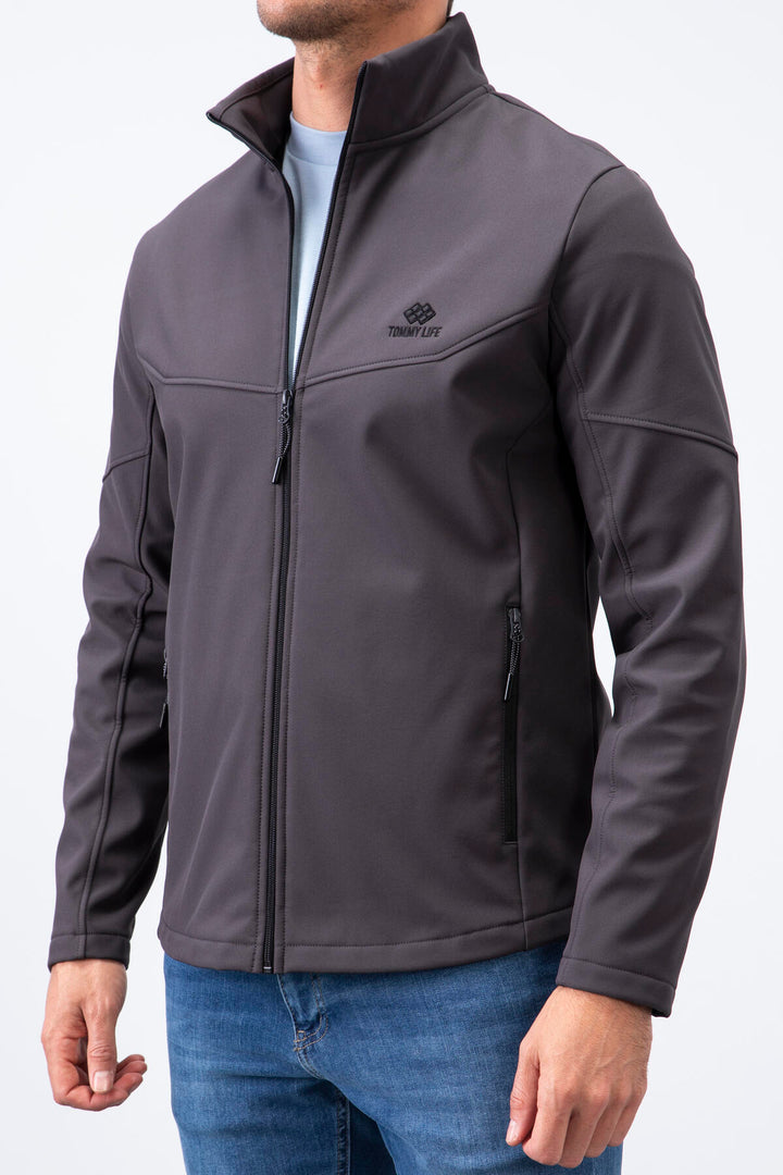 TMY Anthracite Zippered Stand-up Collar Water and Wind Resistant Softshell Men's Jacket - 88050 - Waukegan