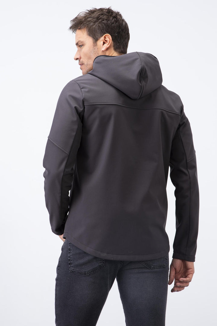 TMY Anthracite Zippered Hooded Water and Wind Resistant Softshell Men's Jacket - 88051 - Paterson