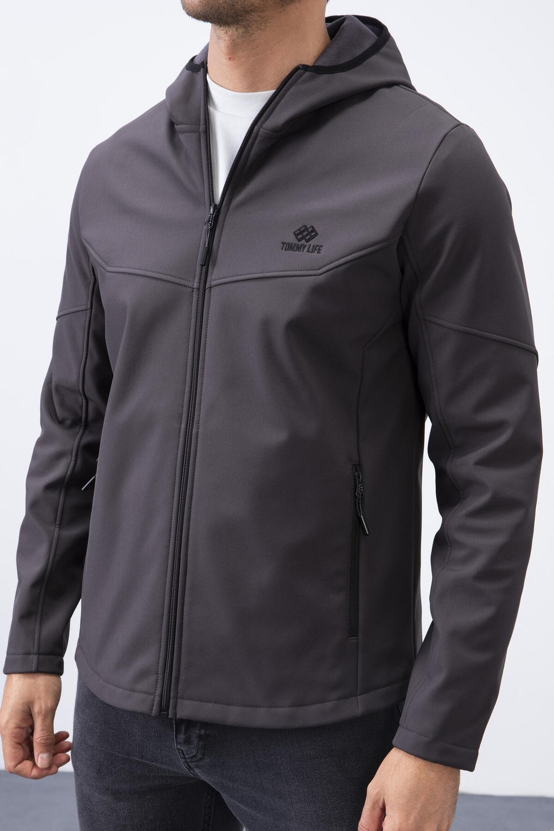 TMY Anthracite Zippered Hooded Water and Wind Resistant Softshell Men's Jacket - 88051 - Paterson