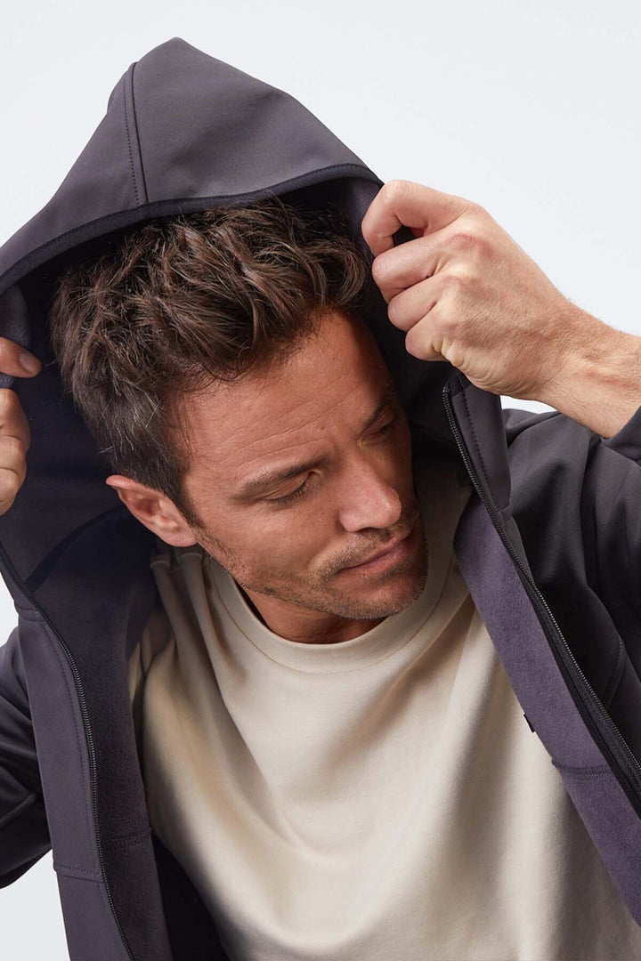 TMY Anthracite Zippered Hooded Water and Wind Resistant Softshell Men's Jacket - 88051 - Paterson