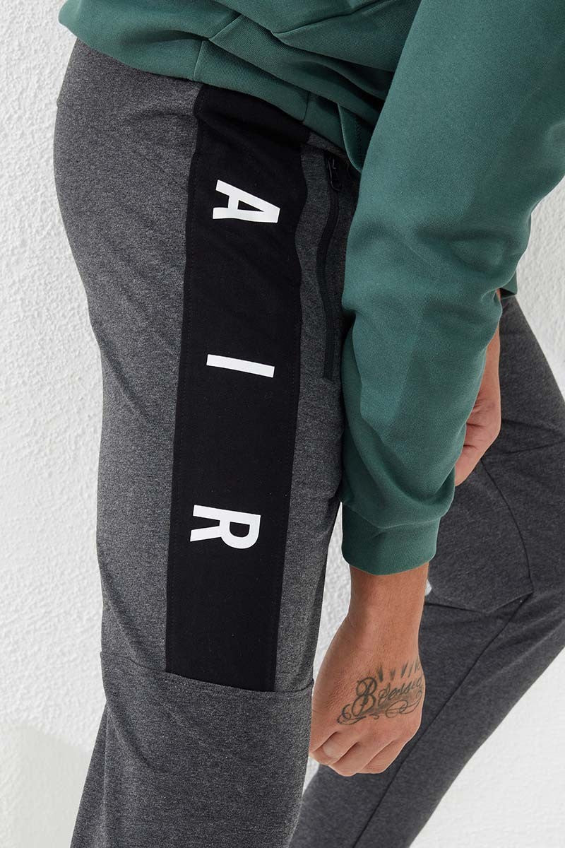 TMY Anthracite Melange Zippered Pocket Slim Fit Narrow Leg Men's Sweatpants - 84781 - Royal Leamington Spa