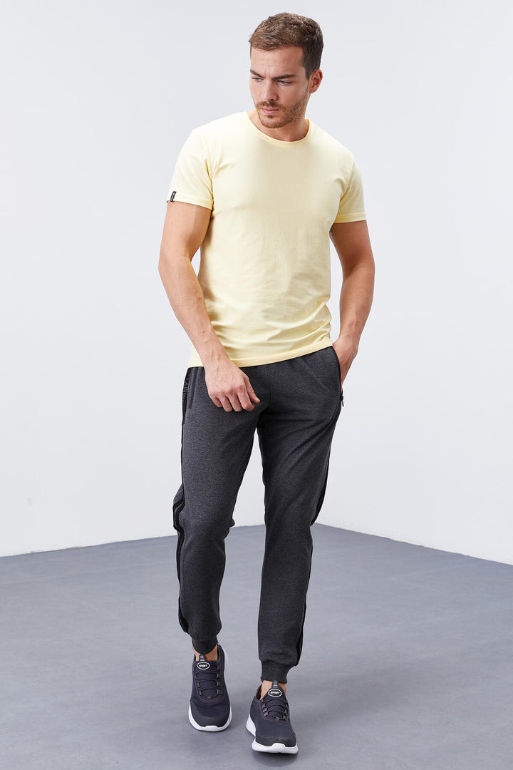 TMY Anthracite Melange Double Striped Standard Mold Jogger Men's Sweatpants - 84694 - Cosamaloapan