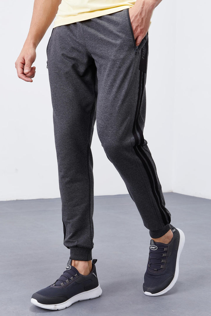 TMY Anthracite Melange Double Striped Standard Mold Jogger Men's Sweatpants - 84694 - Cosamaloapan