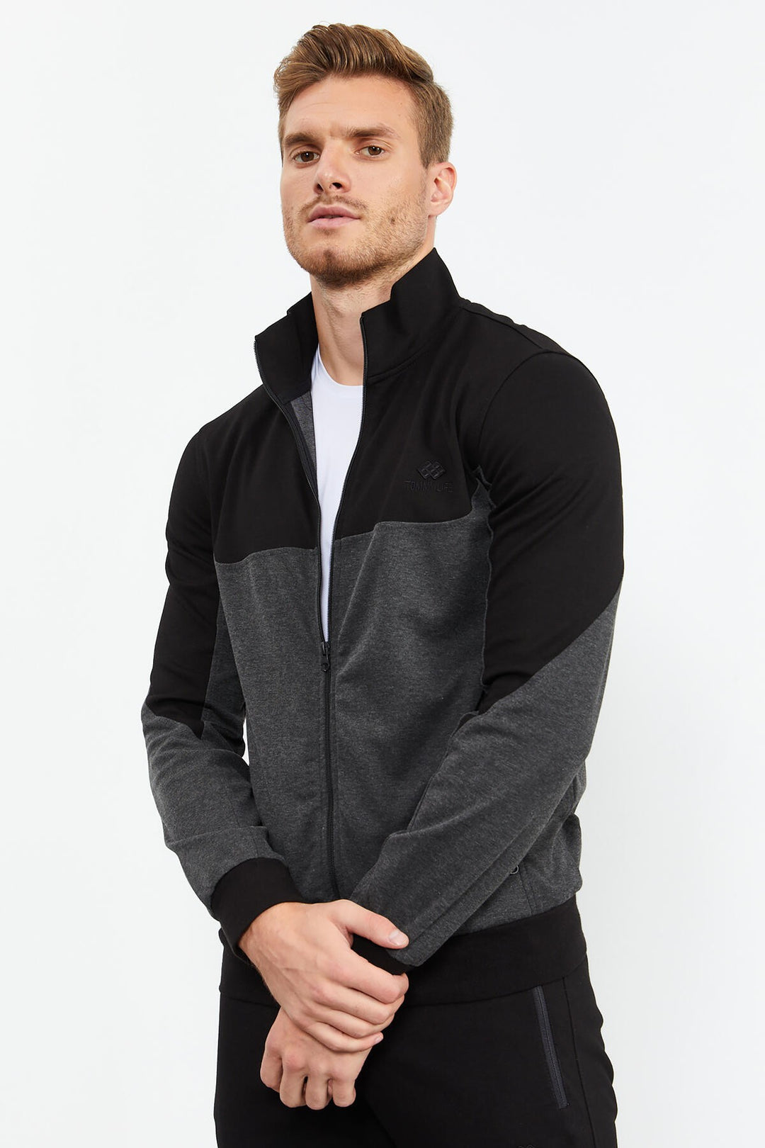TMY Anthracite Melange Round Neck Two-Color Standard Mold Cuffed Men's Tracksuit - 85142 - Springfield