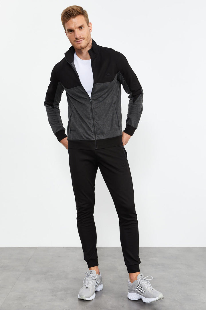 TMY Anthracite Melange Round Neck Two-Color Standard Mold Cuffed Men's Tracksuit - 85142 - Springfield