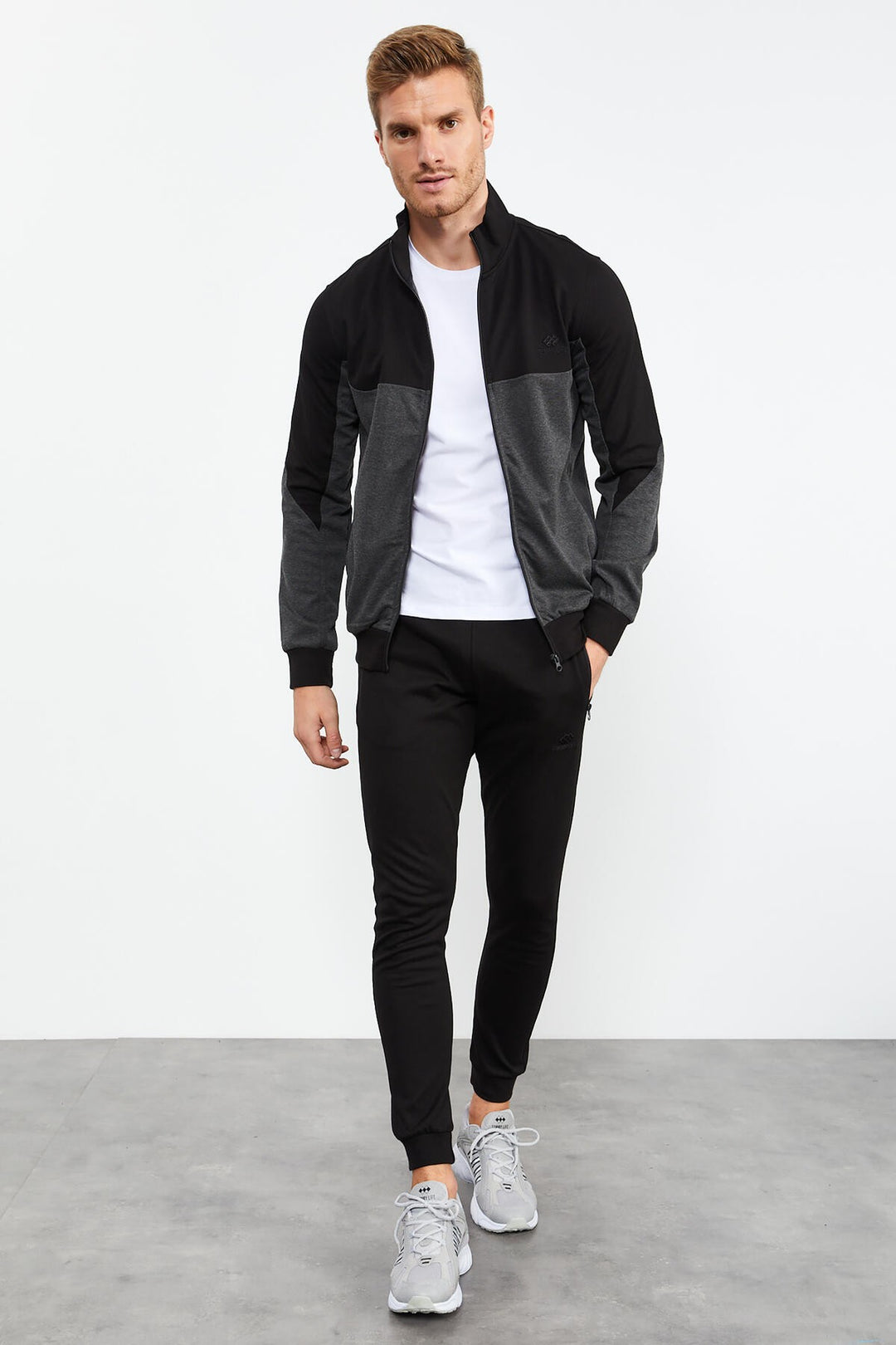 TMY Anthracite Melange Round Neck Two-Color Standard Mold Cuffed Men's Tracksuit - 85142 - Springfield