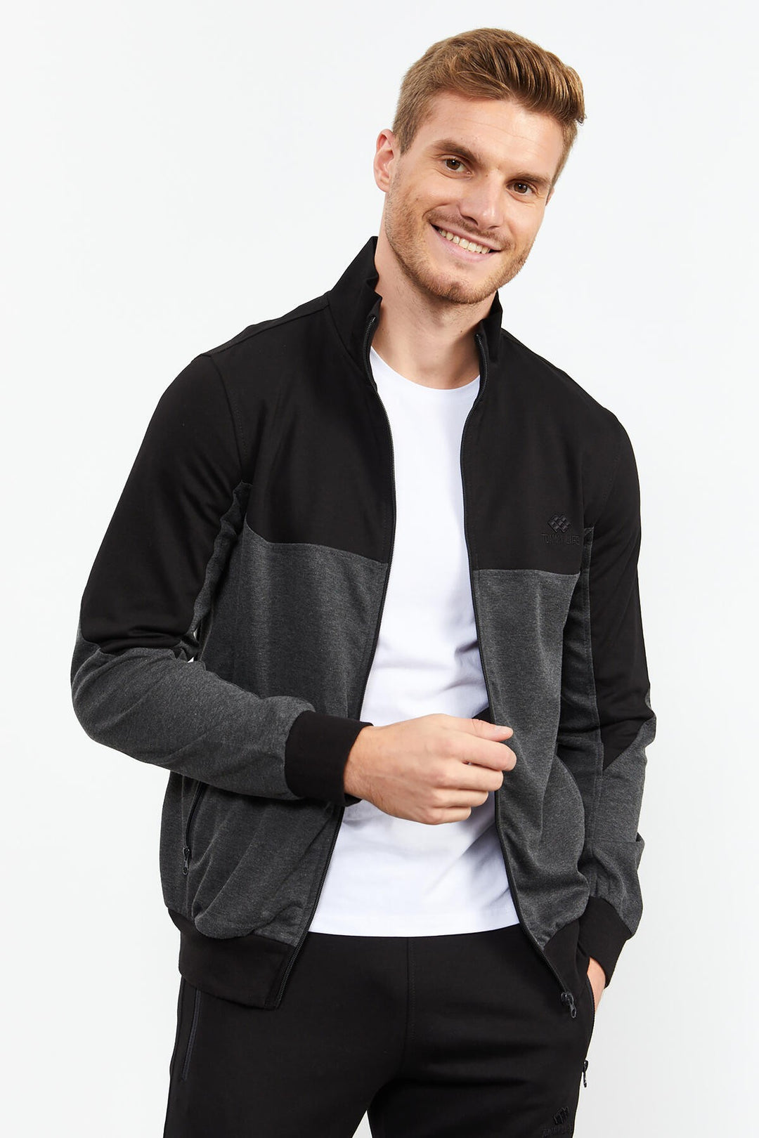 TMY Anthracite Melange Round Neck Two-Color Standard Mold Cuffed Men's Tracksuit - 85142 - Springfield