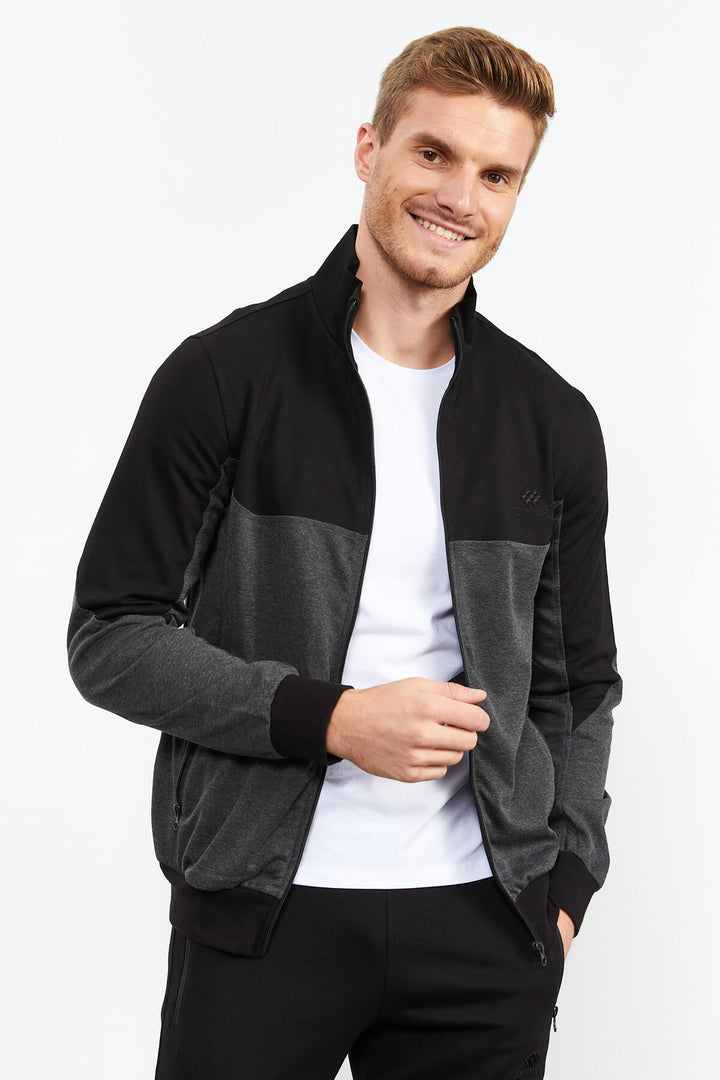 TMY Anthracite Melange Round Neck Two-Color Standard Mold Cuffed Men's Tracksuit - 85142 - Springfield