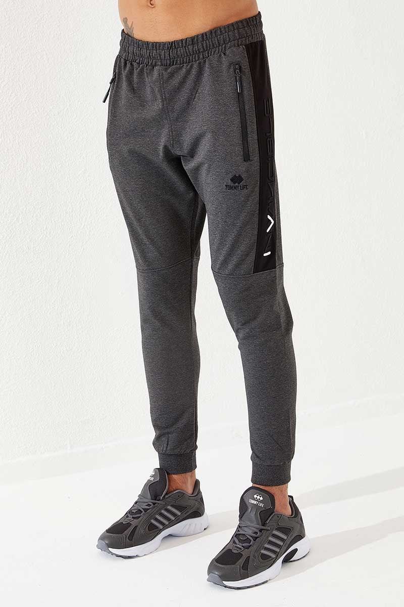 TMY Anthracite Melange Men's Embroidered Detail Slim Fit Jogger Sweatpants - 84792 - Villeneuve-Saint-Georges