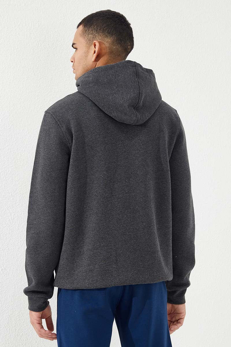 TMY Anthracite Melange Zippered Kangaroo Pocket Standard Fit Hooded Men's Sweatshirt - 87876 - Heidenheim