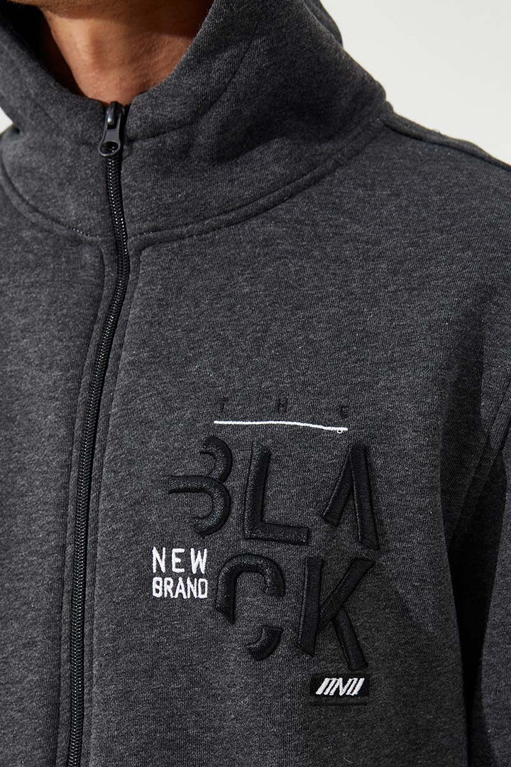 TMY Anthracite Melange Zippered Kangaroo Pocket Standard Fit Hooded Men's Sweatshirt - 87876 - Heidenheim