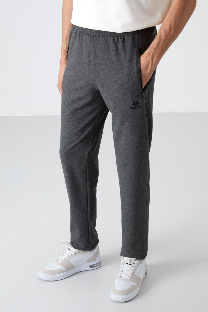 TMY Anthracite Melange Zippered Three-Pocket Slim Fit Classic Cuff Men's Sweatpants - 84671 - Aalst