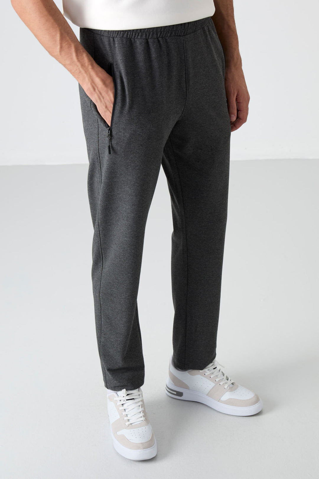 TMY Anthracite Melange Zippered Three-Pocket Slim Fit Classic Cuff Men's Sweatpants - 84671 - Aalst