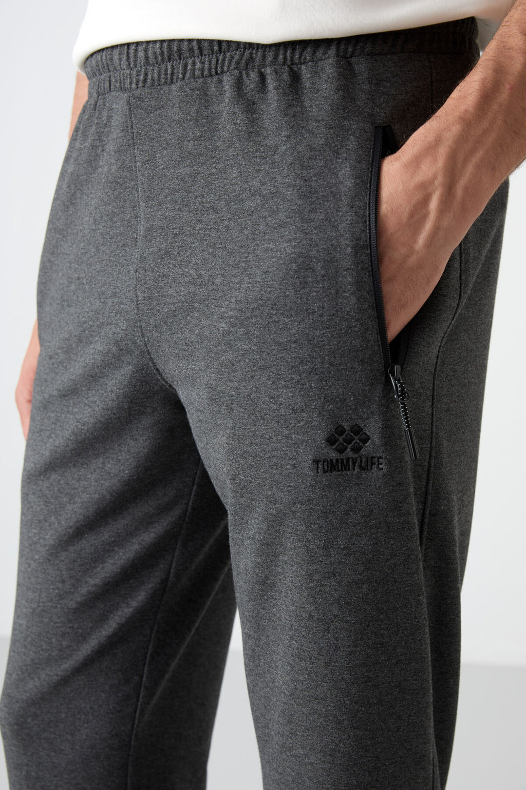 TMY Anthracite Melange Zippered Three-Pocket Slim Fit Classic Cuff Men's Sweatpants - 84671 - Aalst