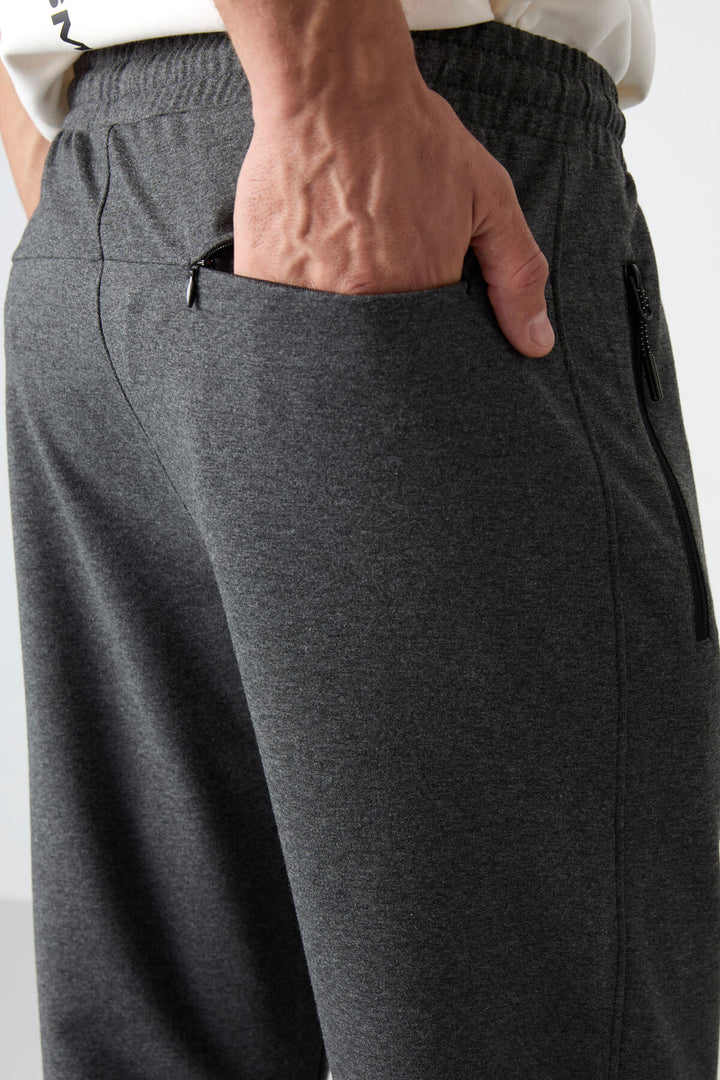 TMY Anthracite Melange Zippered Three-Pocket Slim Fit Classic Cuff Men's Sweatpants - 84671 - Aalst