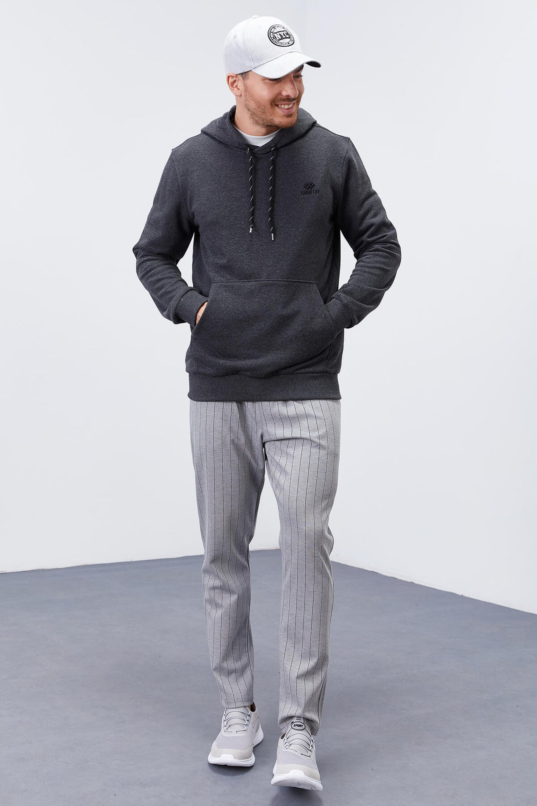 TMY Anthracite Melange Kangaroo Pocket Standard Fit Hooded Men's Sweatshirt - 87872 - Schiedam