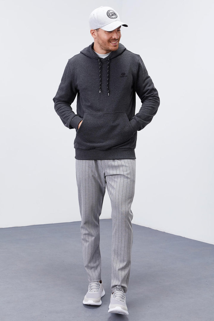 TMY Anthracite Melange Kangaroo Pocket Standard Fit Hooded Men's Sweatshirt - 87872 - Schiedam