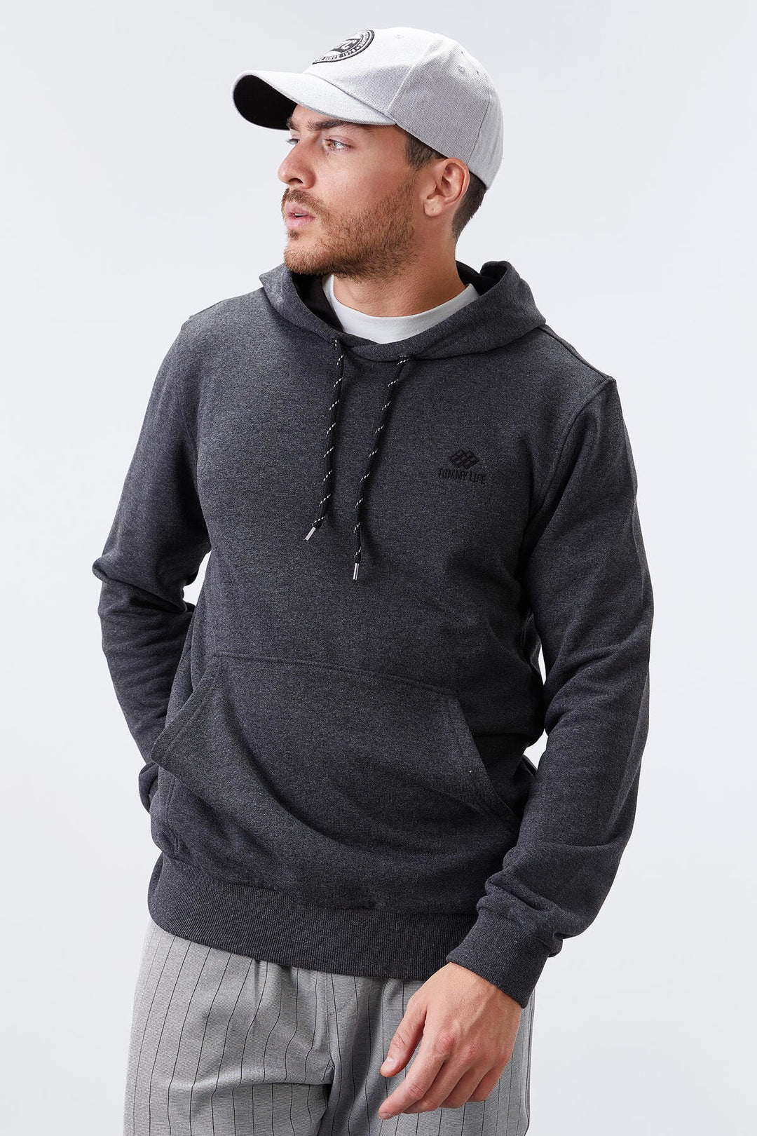 TMY Anthracite Melange Kangaroo Pocket Standard Fit Hooded Men's Sweatshirt - 87872 - Schiedam